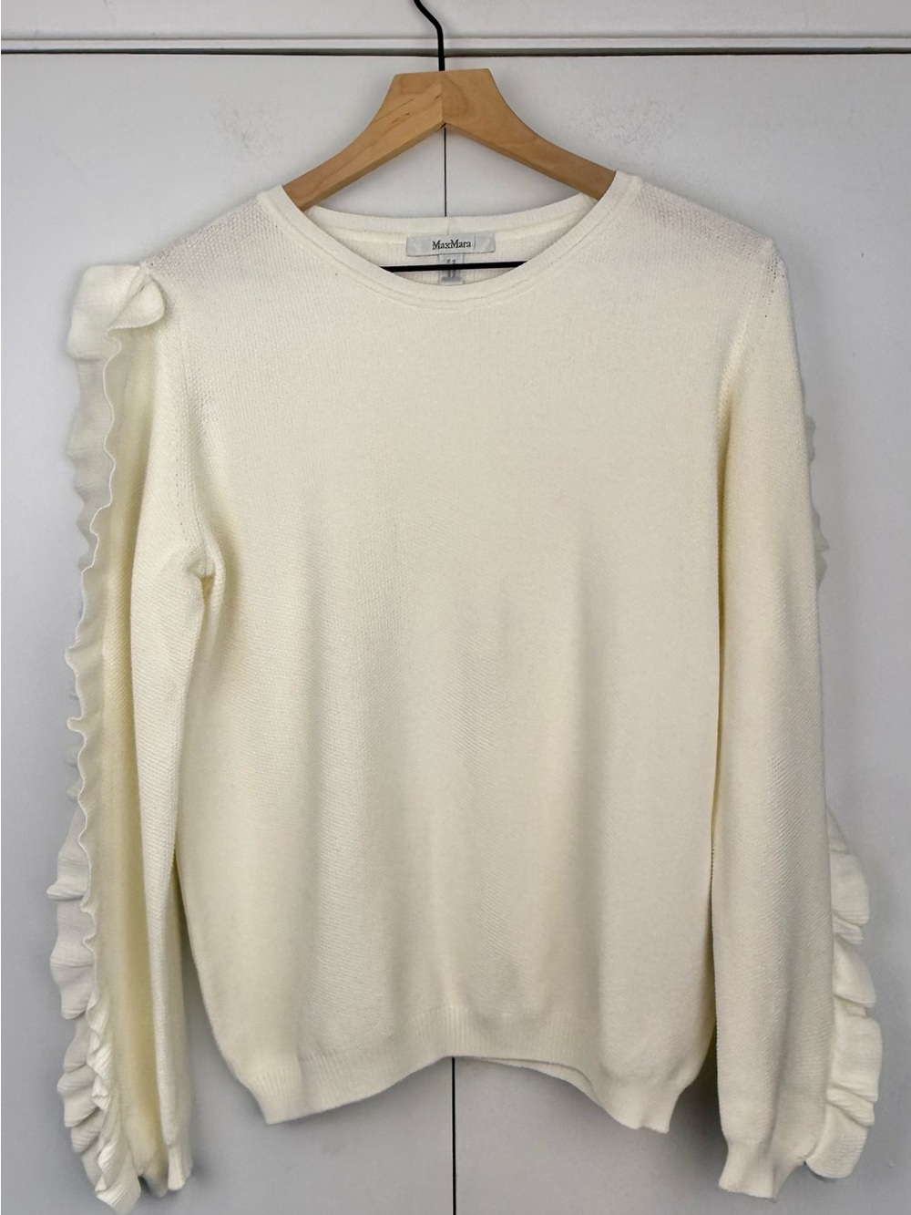 Max Mara Ivory Ruffle Sleeve Knit Sweater XL
